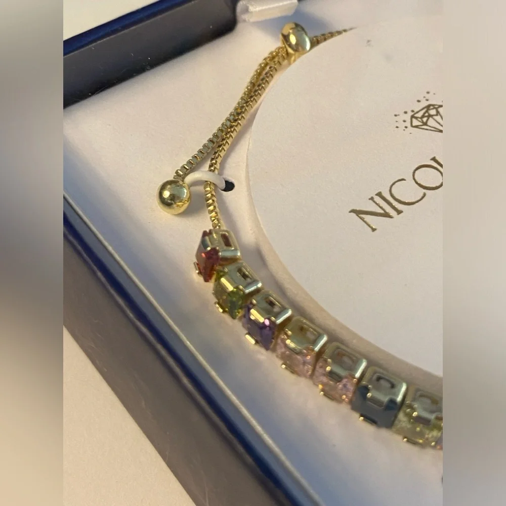 Nicola Parisi Adjustable Rainbow Cubic Zirconium Bracelet - Silver Plated, NIB - Picture 6 of 7